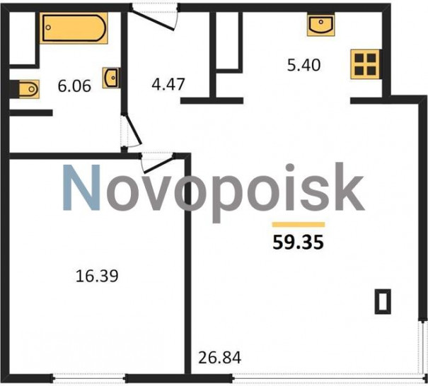 Однокомнатная квартира 59.35 м²