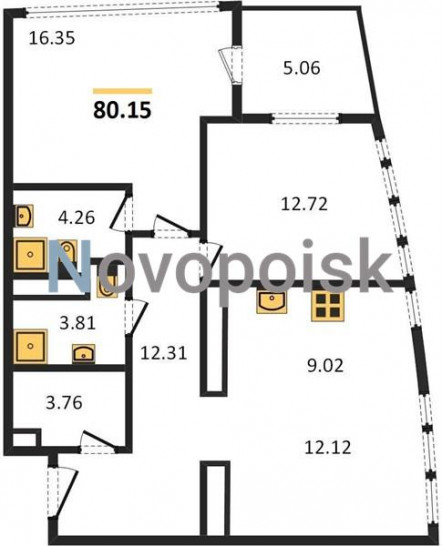 Двухкомнатная квартира 80.15 м²