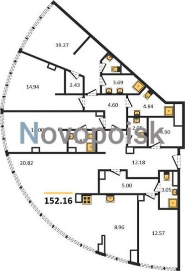 Четырёхкомнатная квартира 152.16 м²