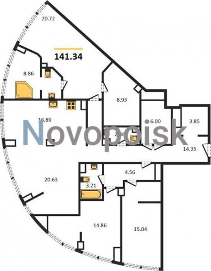 Трёхкомнатная квартира 141.34 м²