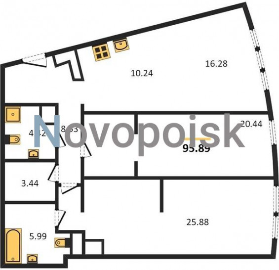 Двухкомнатная квартира 95.89 м²