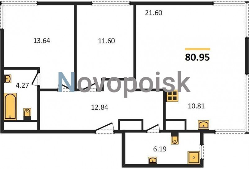 Двухкомнатная квартира 80.95 м²